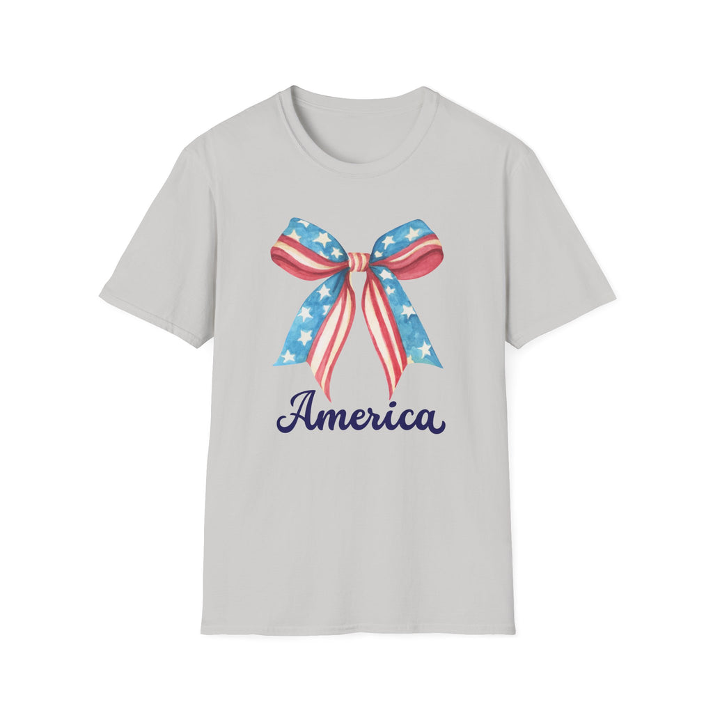 Coquette Patriotic Bow Shirt, 4th of July Women's T-Shirt, American Flag Bow Tee, USA Watercolor Bow, Stars and Stripes Shirt, Independence Day Gift