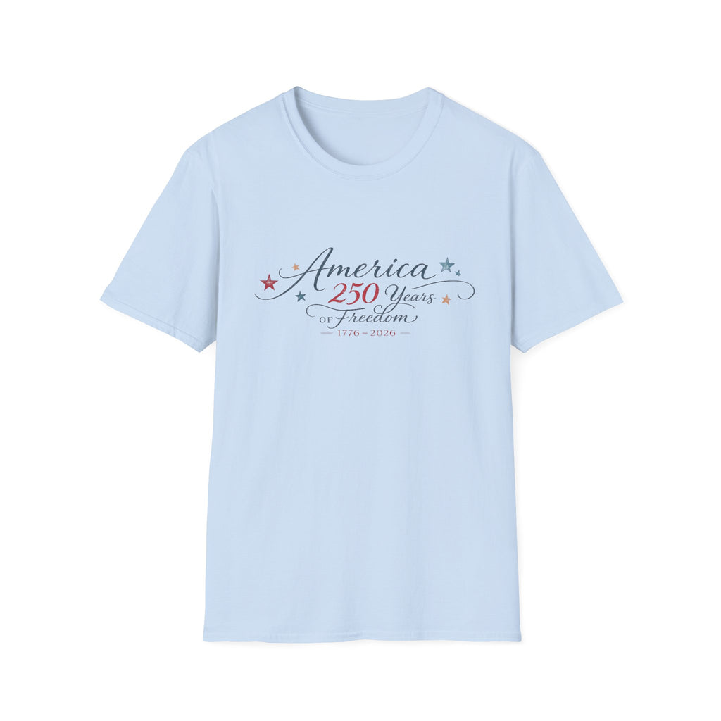 America 250 Years of Freedom Calligraphy Shirt, Elegant Script Patriotic Tee 1776 2026, Sophisticated Anniversary 4th of July T-Shirt, Patriotic