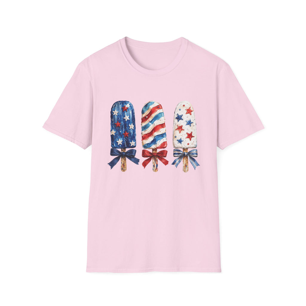 Patriotic Popsicle T-Shirt | Fourth Of July Watercolor Ice Pop Graphic Tee, Coquette Bow Summer Holiday Top