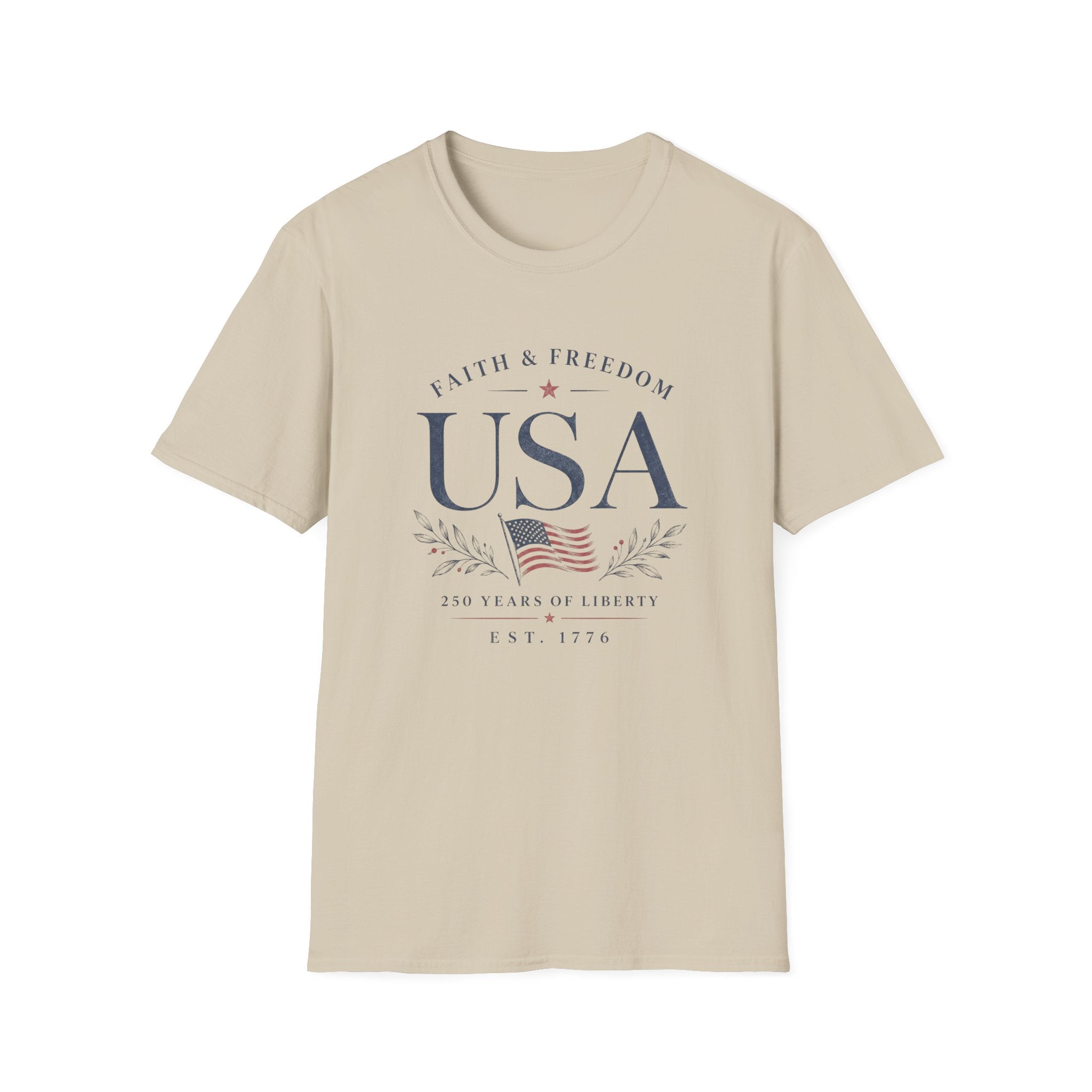 USA Faith Freedom T-Shirt | Patriotic 250 Years Liberty Graphic Tee, American Flag Heritage Top