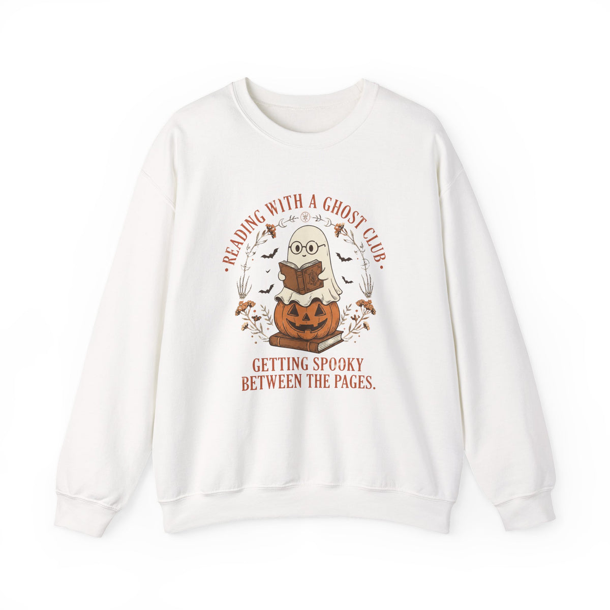 Reading With a Ghost Club Cute Spooky Book Lover Crewneck Sweatshirt