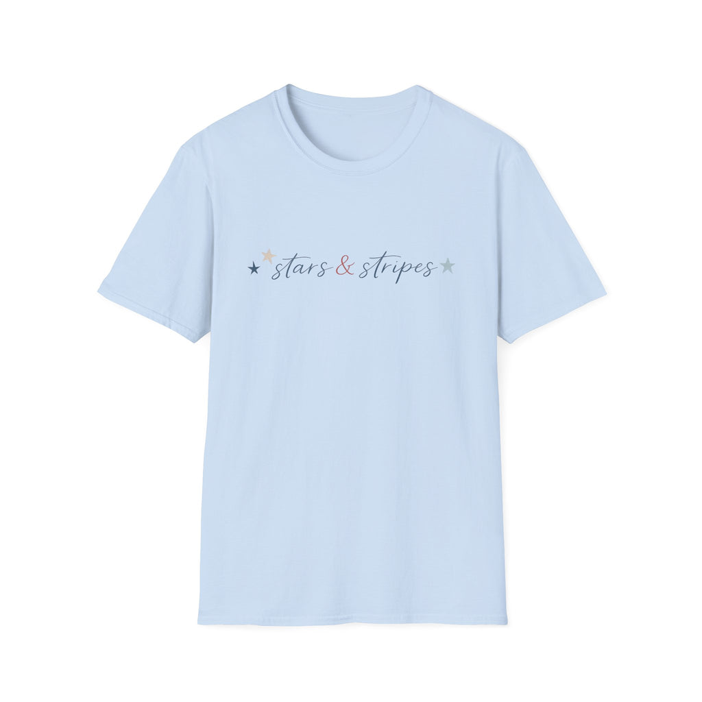 Stars and Stripes Script T-Shirt, 4th of July, Minimalist Patriotic Tee, Subtle Patriotic Gift, Dainty Script America Independence Day