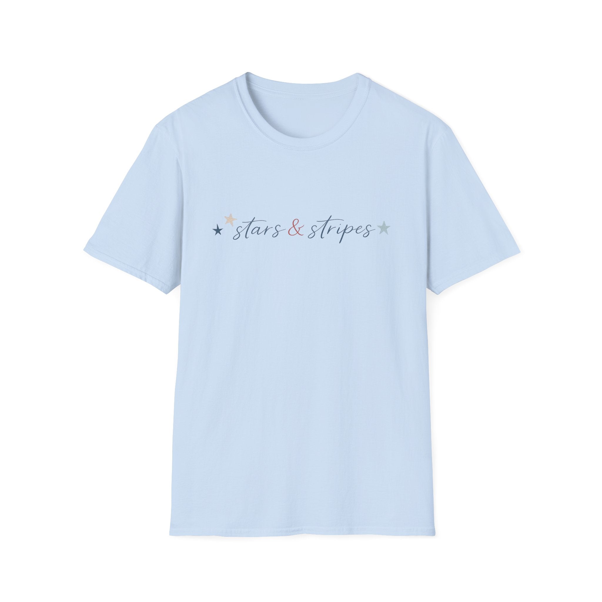 Stars and Stripes Script T-Shirt, 4th of July, Minimalist Patriotic Tee, Subtle Patriotic Gift, Dainty Script America Independence Day