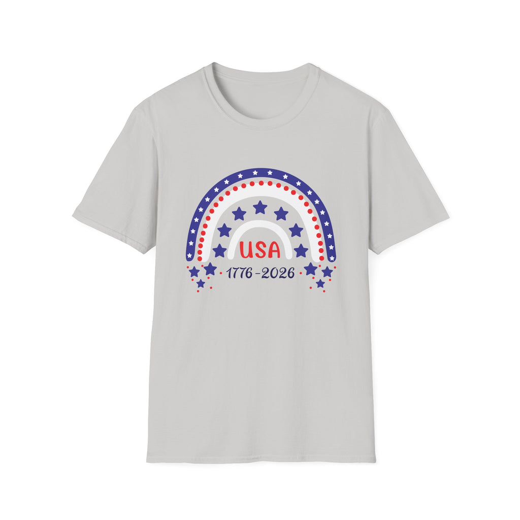 USA 1776–2026 Patriotic Rainbow Tee, American Anniversary Shirt, Red White Blue Graphic Top, USA Pride Outfit