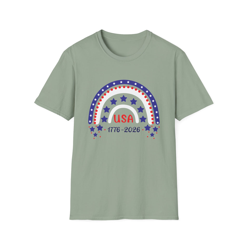 USA 1776–2026 Patriotic Rainbow Tee, American Anniversary Shirt, Red White Blue Graphic Top, USA Pride Outfit