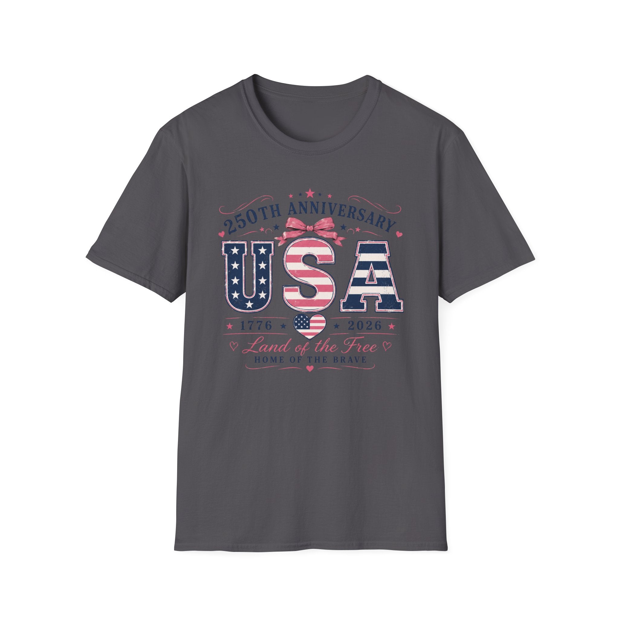 250th Anniversary USA Coquette Bow Shirt, Land of the Free Home of the Brave Women's Tee, Varsity Stars Stripes Heart 1776 2026 T-Shirt