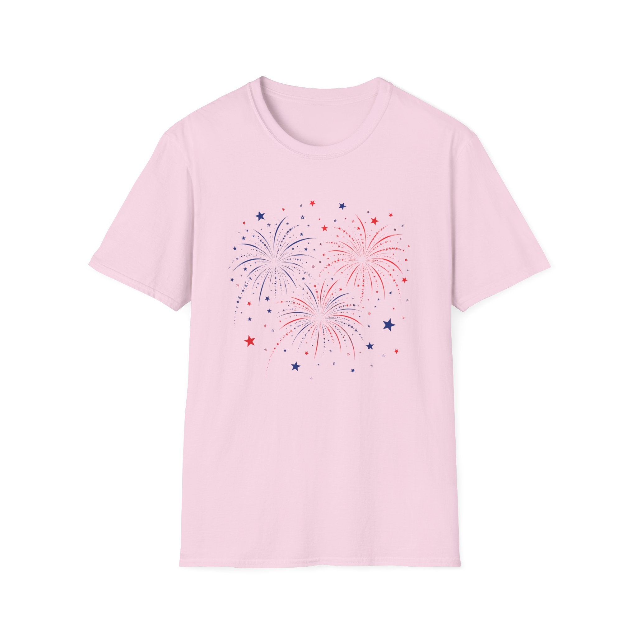 Minimalist Patriotic Fireworks T-Shirt | Fourth Of July American Flag Colors Graphic Tee, Red White Blue Stars Top