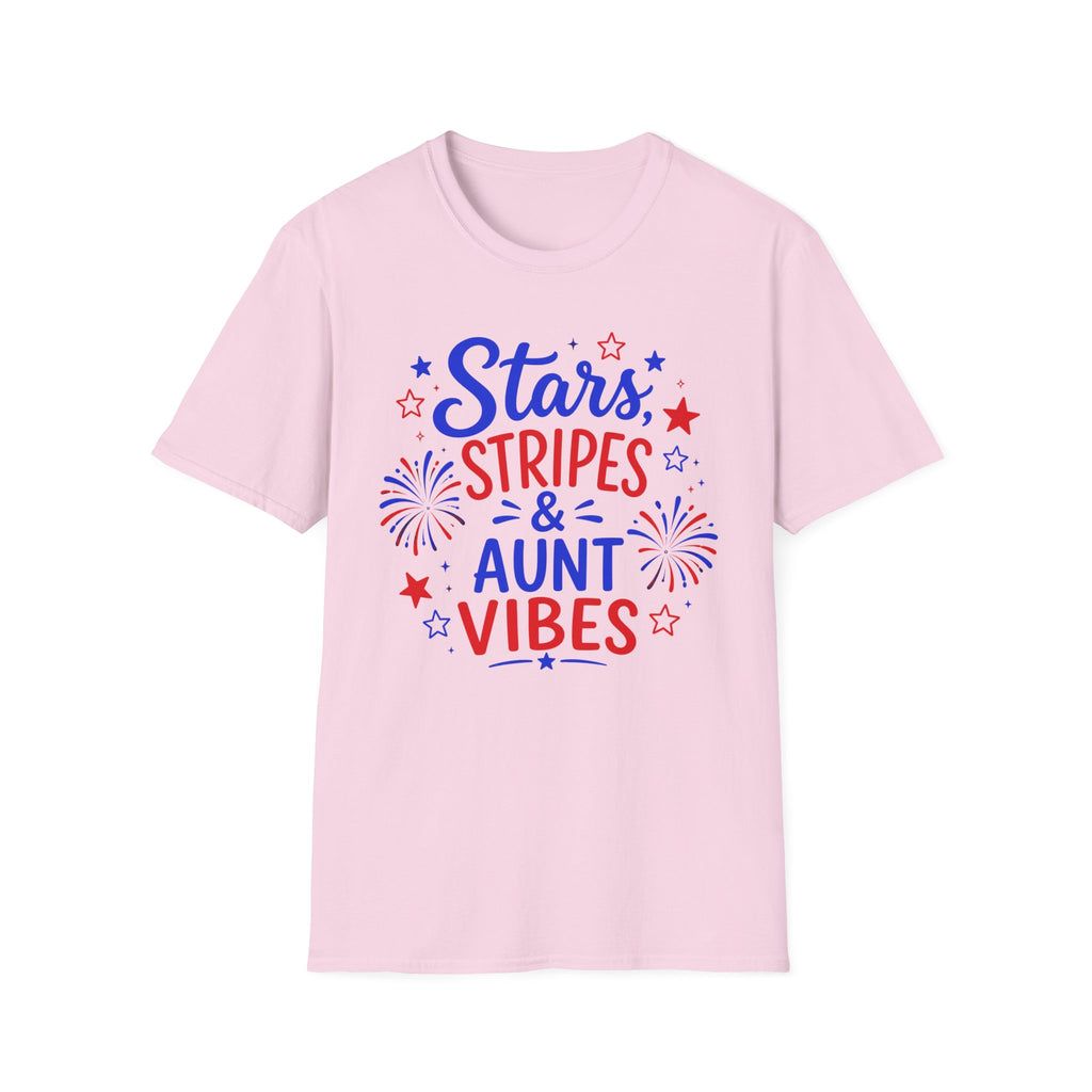 Patriotic Aunt Vibes Graphic Tee - 4th of July Stars and Stripes Family Fireworks T-Shirt