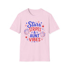 Patriotic Aunt Vibes Graphic Tee - 4th of July Stars and Stripes Family Fireworks T-Shirt