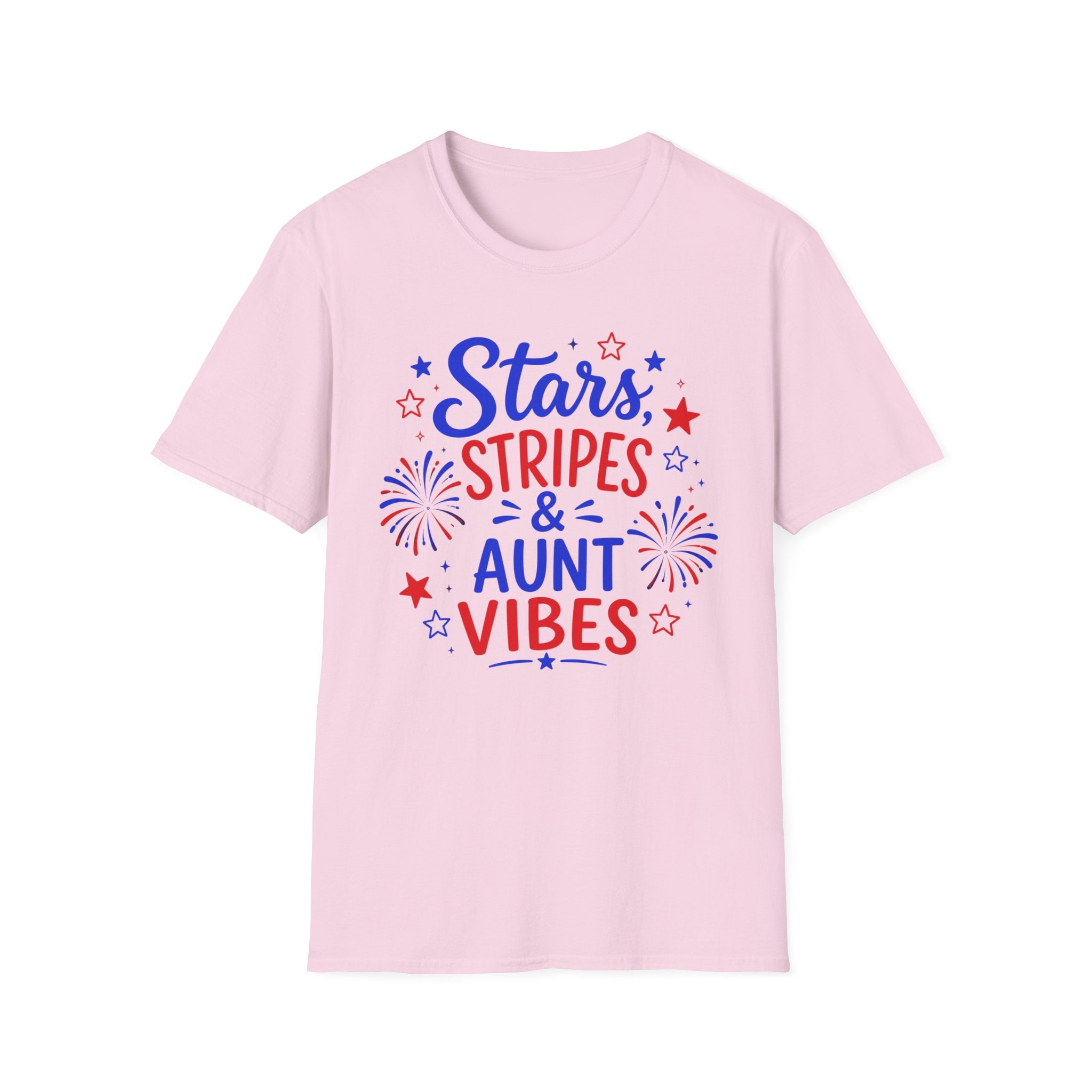 Patriotic Aunt Vibes Graphic Tee - 4th of July Stars and Stripes Family Fireworks T-Shirt
