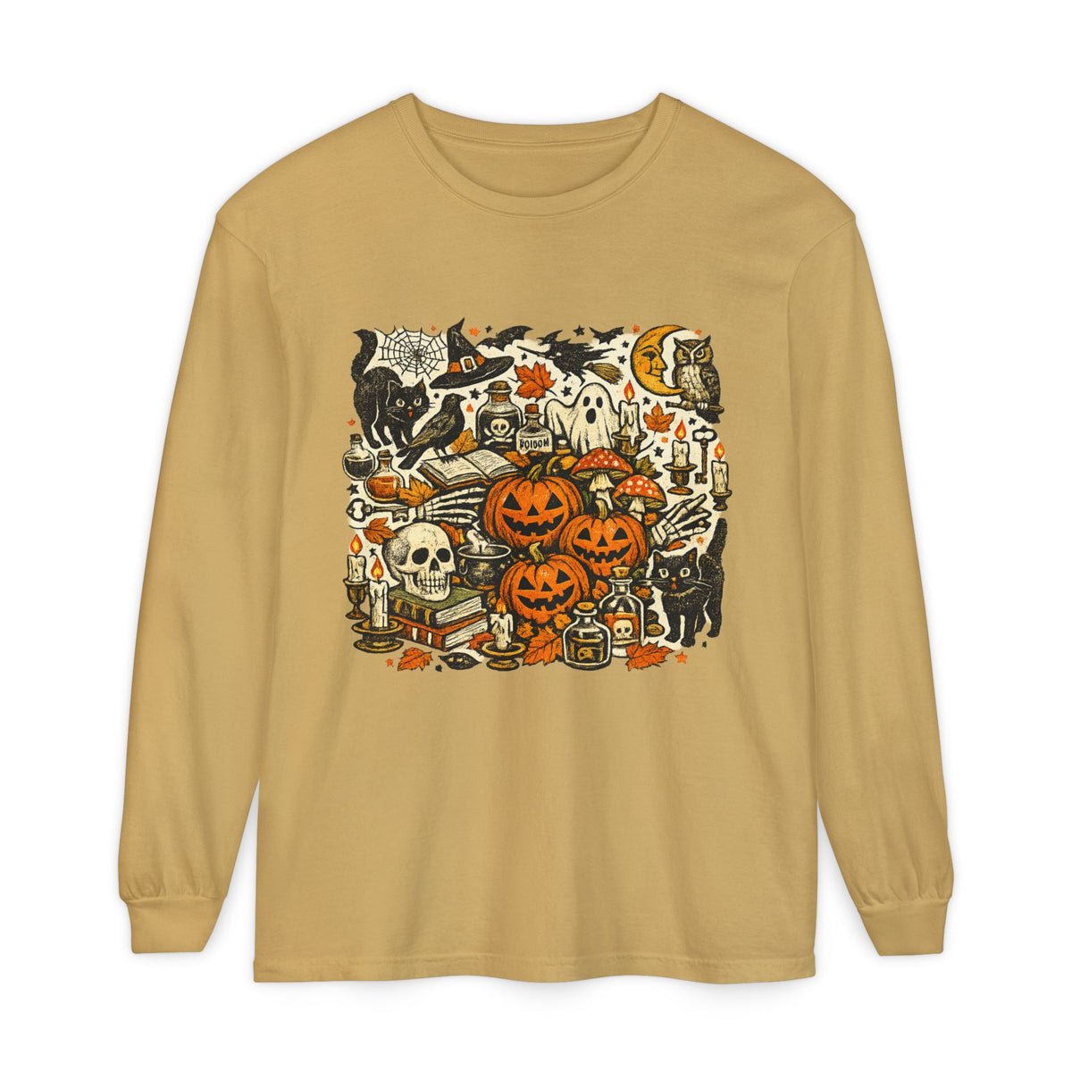 Halloween Vintage Pumpkins, Cats & Spooky Night Long Sleeve T-Shirt