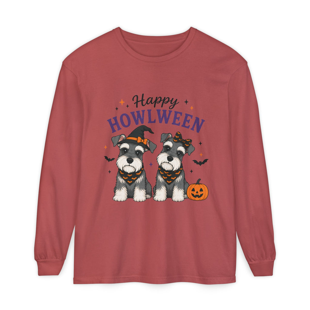 Happy Howlween Schnauzer Dogs in Costume Long Sleeve T-Shirt