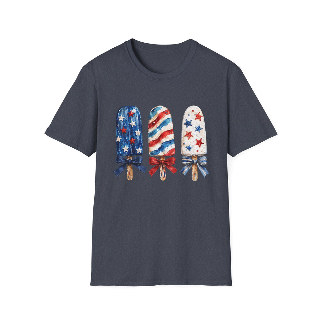 Patriotic Popsicle T-Shirt | Fourth Of July Watercolor Ice Pop Graphic Tee, Coquette Bow Summer Holiday Top