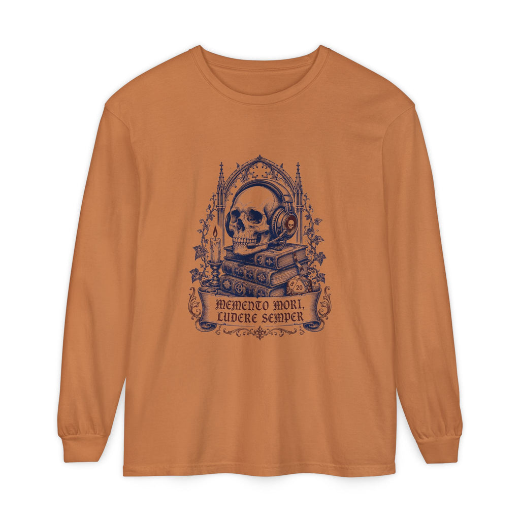 Gothic Skull 'Memento Mori' Bookstack Design - Long Sleeve T-Shirt