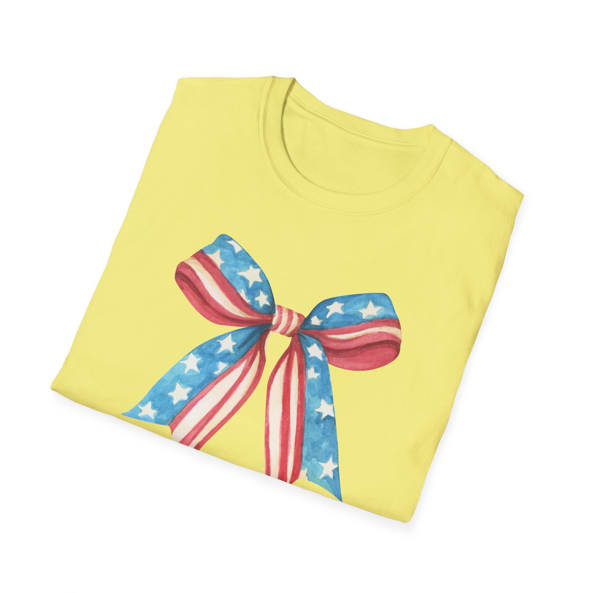 Coquette Patriotic Bow Shirt, 4th of July Women's T-Shirt, American Flag Bow Tee, USA Watercolor Bow, Stars and Stripes Shirt, Independence Day Gift