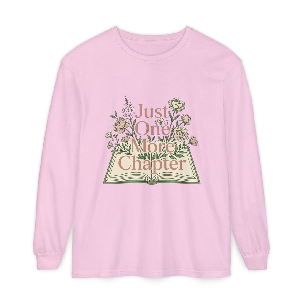 Long Sleeve T-Shirt — “Just One More Chapter” Floral Booklover Design
