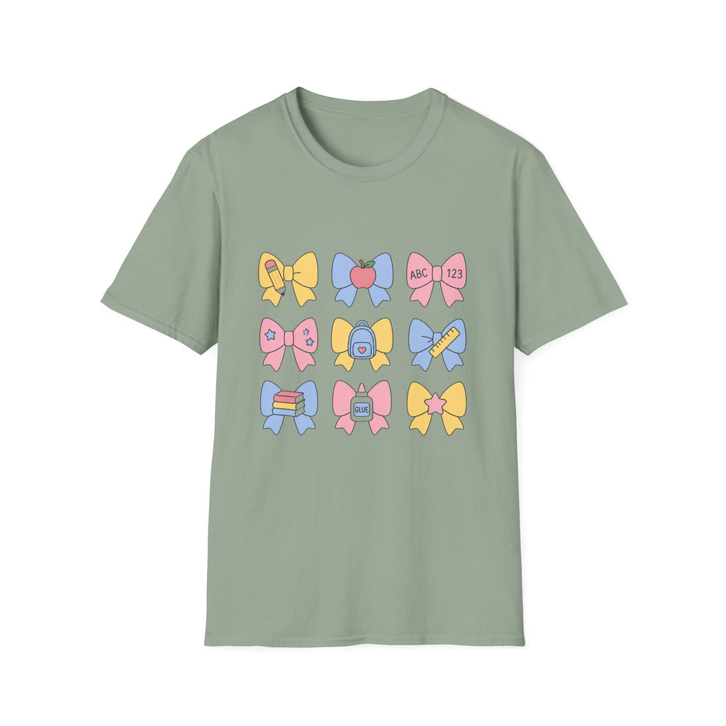 Cute Back-to-School Bow T-Shirt — Pastel School Supplies Graphic Tee