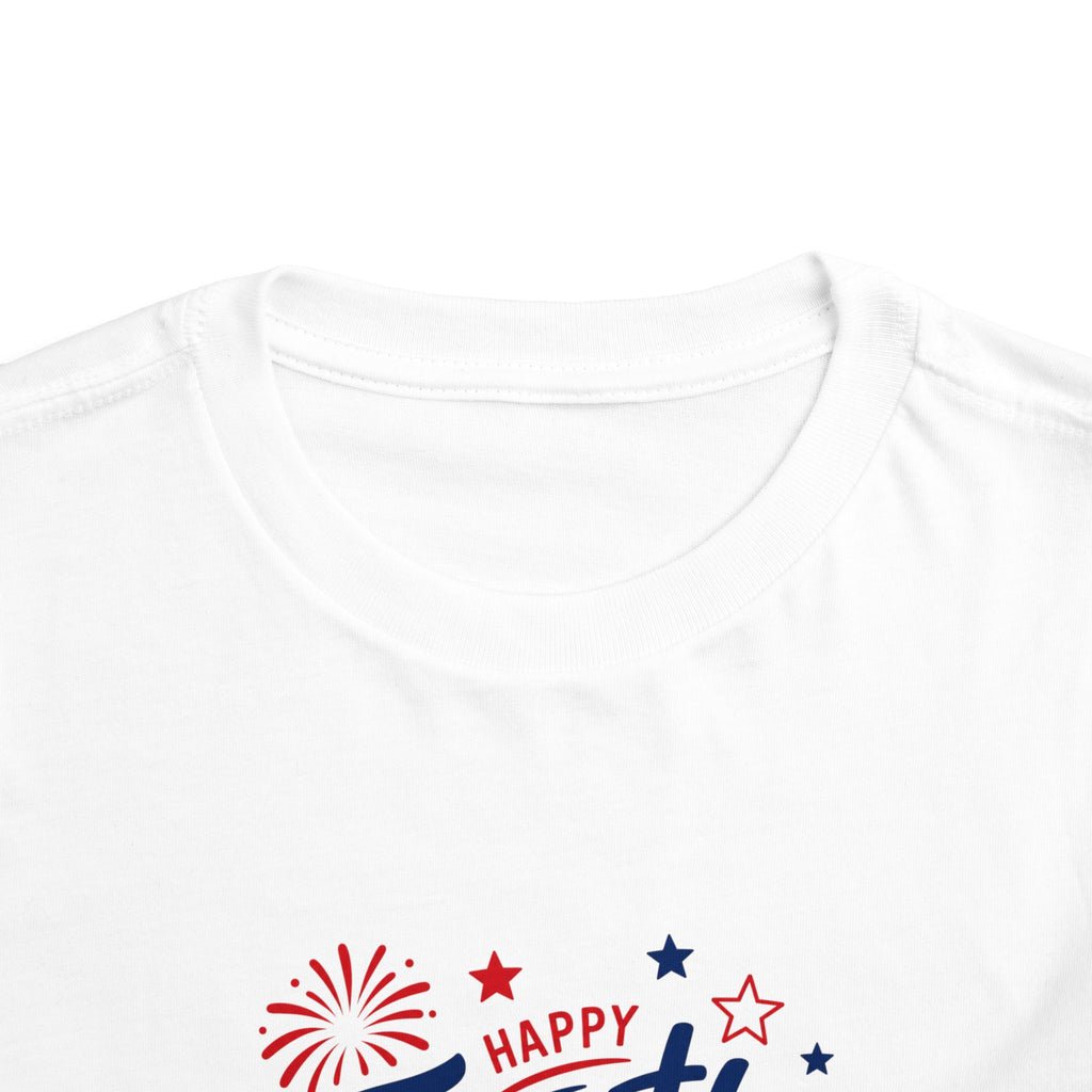 Happy Fourth of July Patriotic T-Shirt, Americana Fireworks Graphic Tee, Retro Independence Day Shirt, Summer Celebration Apparel, Red White Blue Outfit Toddler Short Sleeve Tee