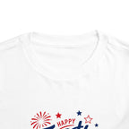 Happy Fourth of July Patriotic T-Shirt, Americana Fireworks Graphic Tee, Retro Independence Day Shirt, Summer Celebration Apparel, Red White Blue Outfit Toddler Short Sleeve Tee