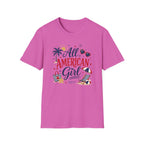 All American Girl Graphic Tee - Patriotic 4th of July Summer Beach T-Shirt