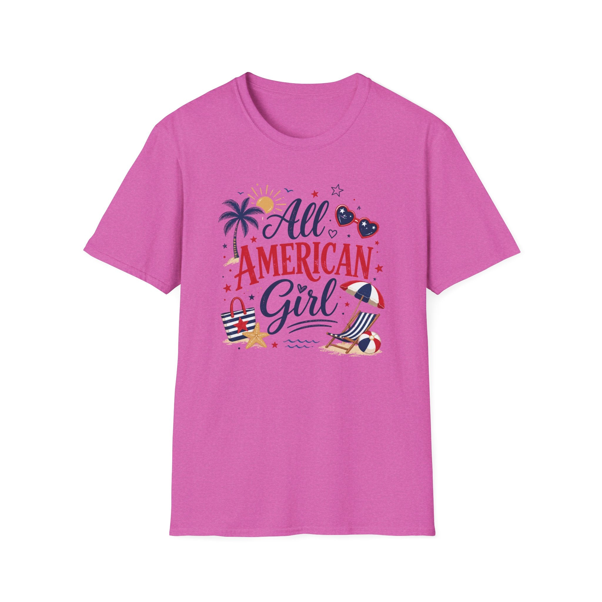All American Girl Graphic Tee - Patriotic 4th of July Summer Beach T-Shirt