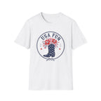 USA Fun Floral Cowboy Boot T-Shirt, Western Patriotic Hibiscus Boot Tee, Country 4th of July Rope Circle Shirt, Star Boot Wildflower America Gift