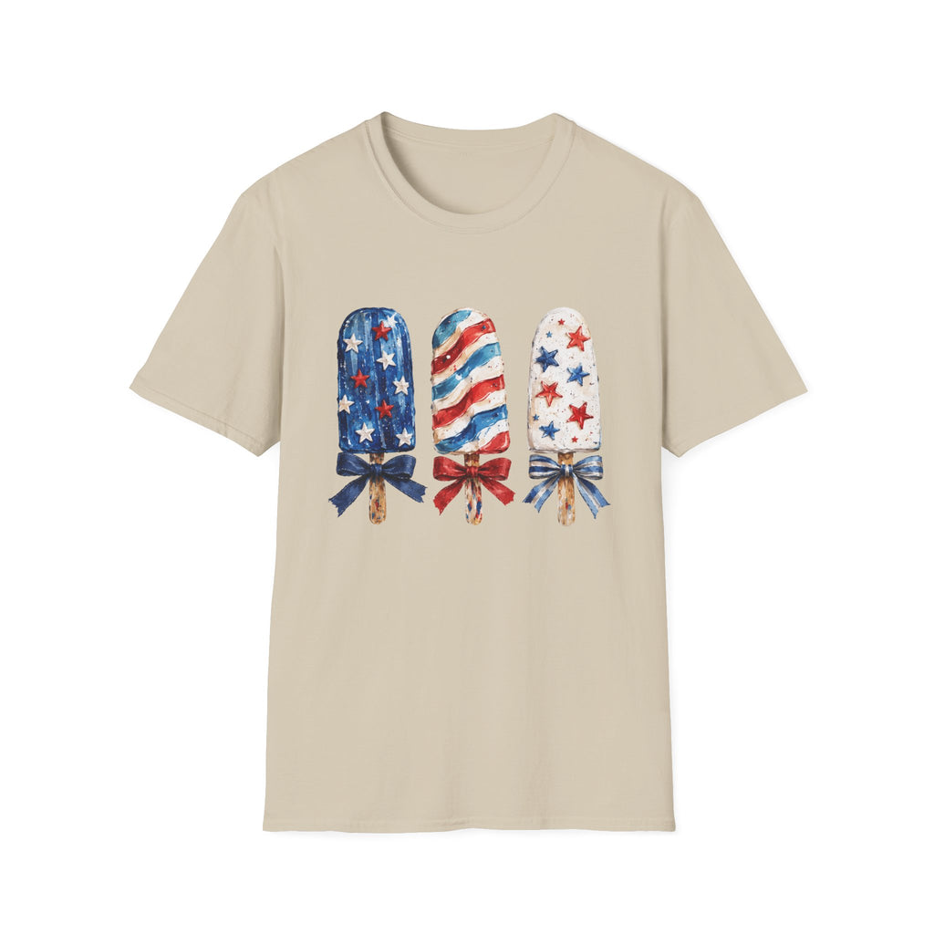 Patriotic Popsicle T-Shirt | Fourth Of July Watercolor Ice Pop Graphic Tee, Coquette Bow Summer Holiday Top