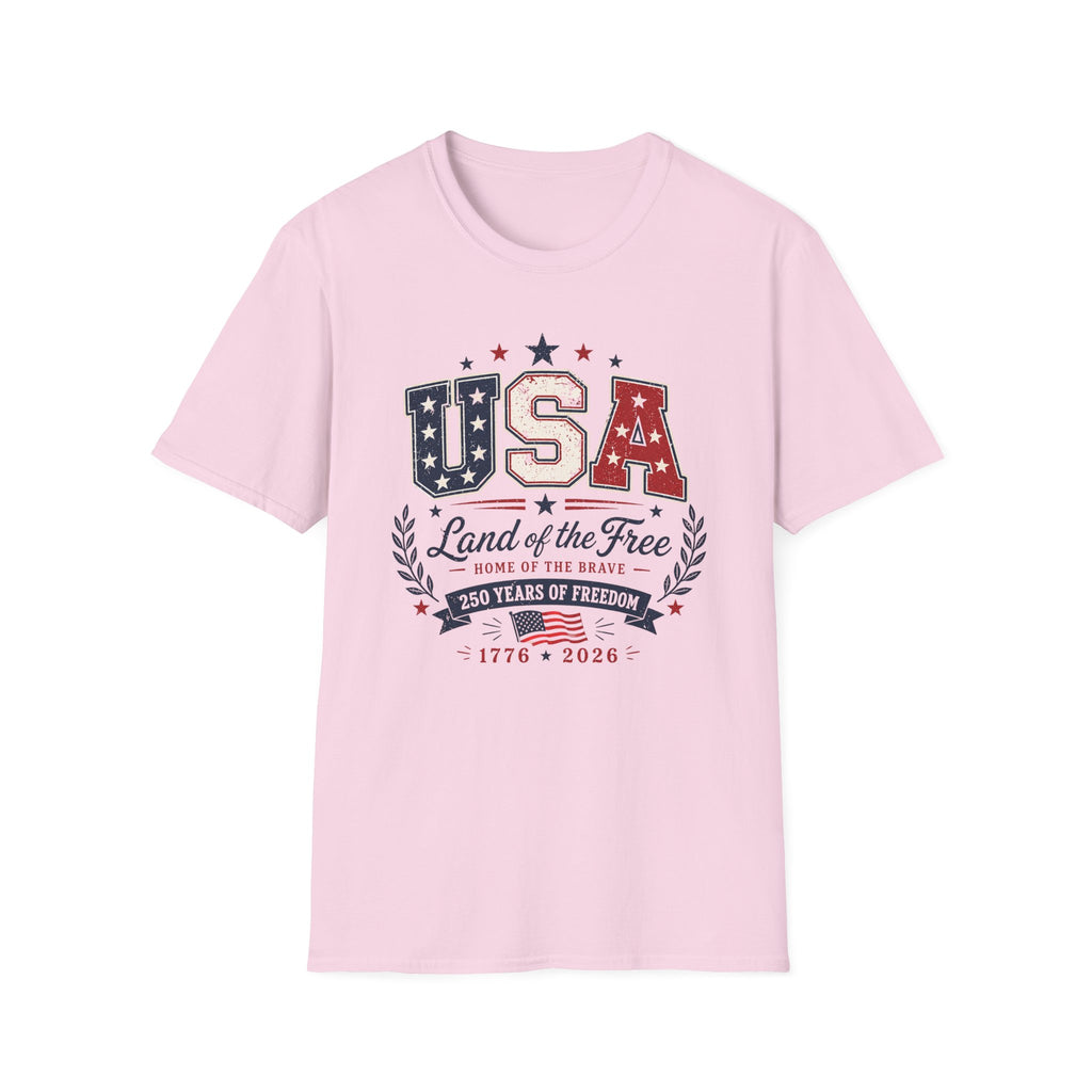 Vintage USA 250 Years of Freedom Graphic Tee - 2026 4th of July Semiquincentennial Patriotic Land of the Free T-Shirt