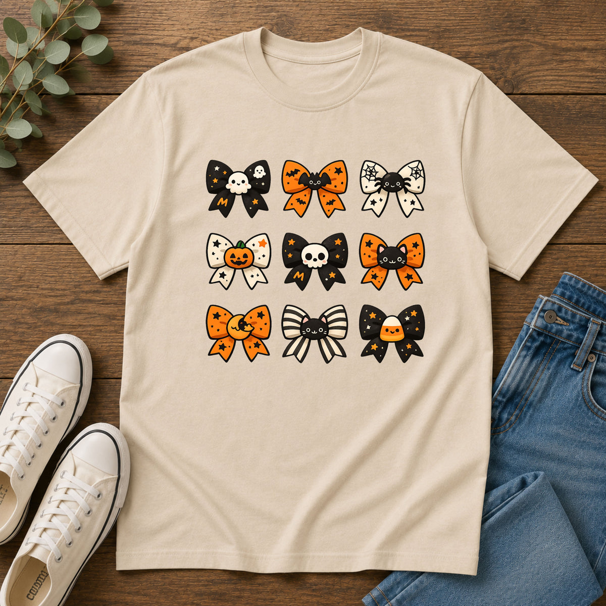 Halloween Bow T-Shirt — Cute Spooky Bows with Skulls, Pumpkins & Cats