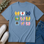 Teacher-themed Bow T-Shirt — Cute School Supply Bows (Apple, A+, Books, Backpack)