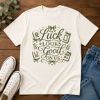 T-Shirt — "Luck Looks Good On Us" Graphic Tee (Mahjong & Charm Design)