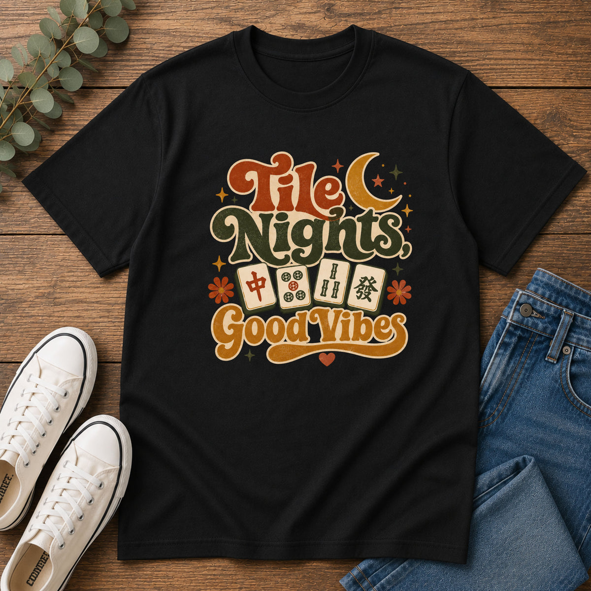 Tile Nights T-Shirt — Mahjong & Game Night Retro 'Good Vibes' Tee