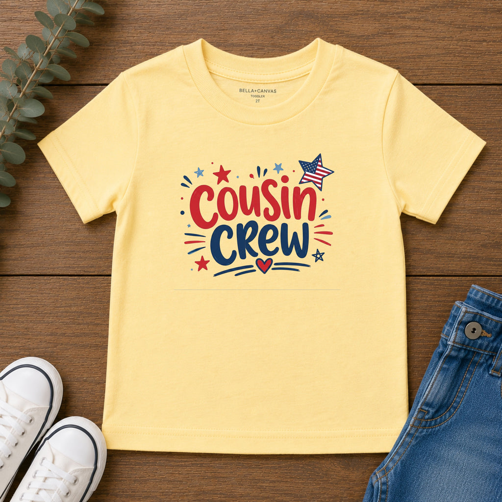 Cousin Crew Patriotic T-Shirt, Fourth of July Matching Family Tee, Retro Americana Graphic Shirt, Summer BBQ Outfit, Fireworks Celebration Apparel Toddler Short Sleeve Tee