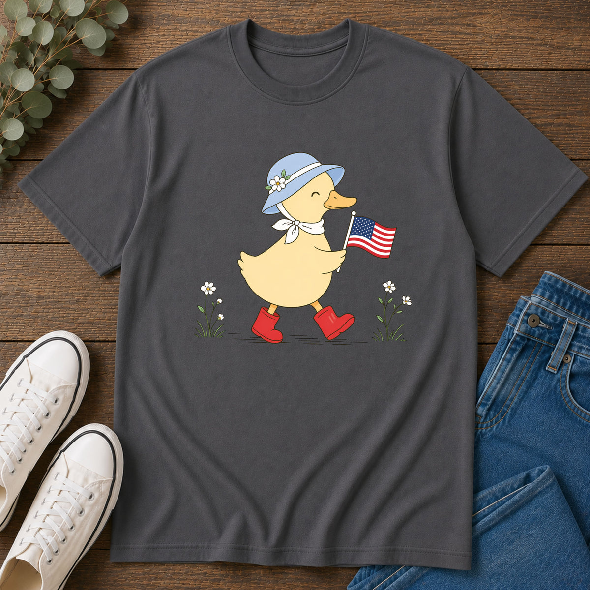 Patriotic Duck T-Shirt, Cute 4th of July Duck Tee, Funny American Flag Duck Shirt, Fourth of July Women Girls Shirt, Cottagecore Patriotic Tee, USA Duck Gift