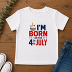 Born on the 4th of July Tee, Patriotic Birthday USA Shirt, Red White Blue Cupcake Graphic Top, Independence Day Celebration Outfit Toddler Short Sleeve Tee