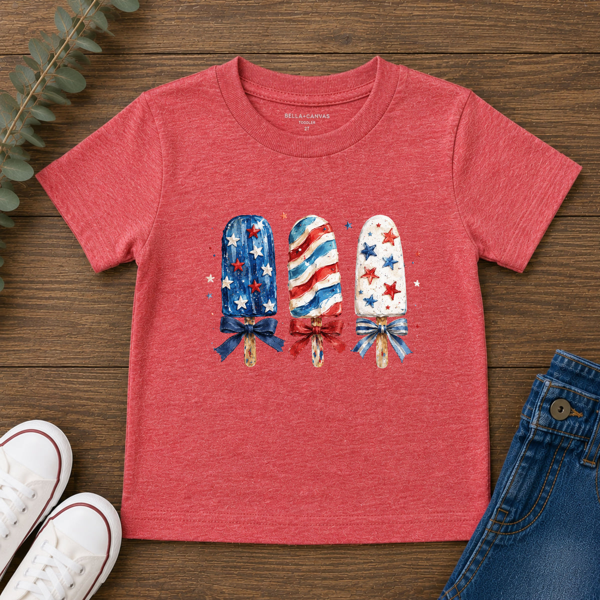 Patriotic Popsicle Trio Tee, Red White Blue USA Shirt, Cute Summer Fireworks Graphic Top, Fourth of July Celebration Outfit Toddler Short Sleeve Tee