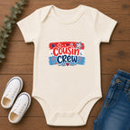 Cousin Crew Baby Onesie, Patriotic Red White Blue Infant Bodysuit, Cute USA Family Graphic Outfit, Fourth of July Celebration Wear Infant Fine Jersey Bodysuit