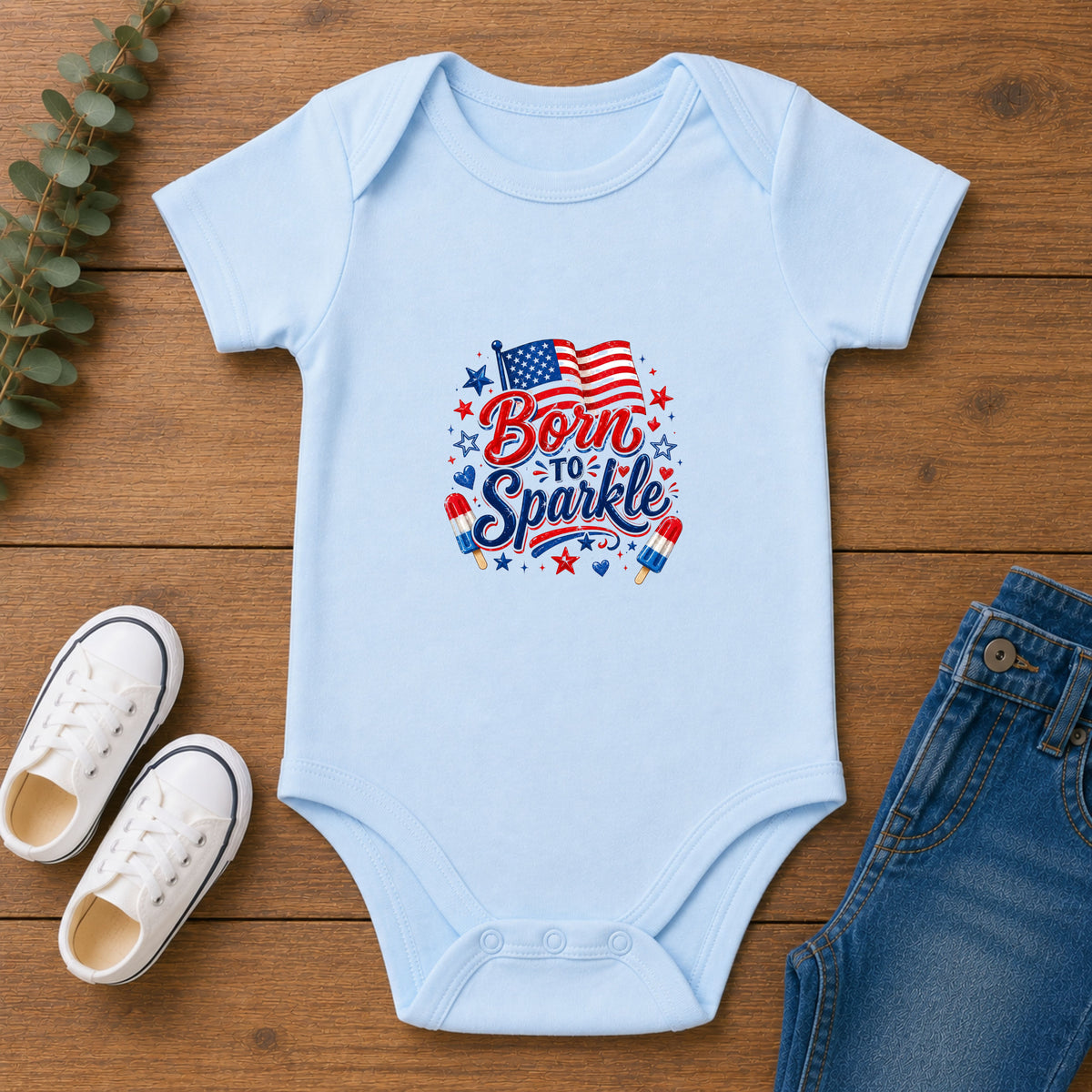 Born to Sparkle Baby Onesie, Patriotic 4th of July Infant Bodysuit, American Flag Baby Girl Boy First Fourth July Gift, Stars Sparkle Newborn Patriotic Infant Fine Jersey Bodysuit