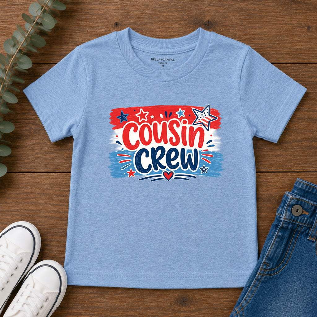 Cousin Crew USA Tee, Patriotic Red White Blue Shirt, Family Matching Star Graphic Top, Fourth of July Celebration Outfit Toddler Short Sleeve Tee