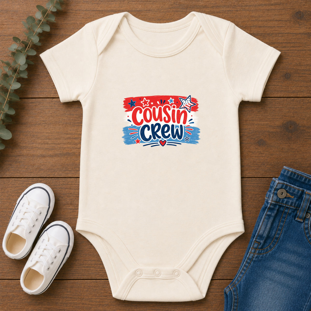 Cousin Crew Baby Onesie, Patriotic Red White Blue Infant Bodysuit, Cute USA Family Graphic Outfit, Fourth of July Celebration Wear Infant Fine Jersey Bodysuit