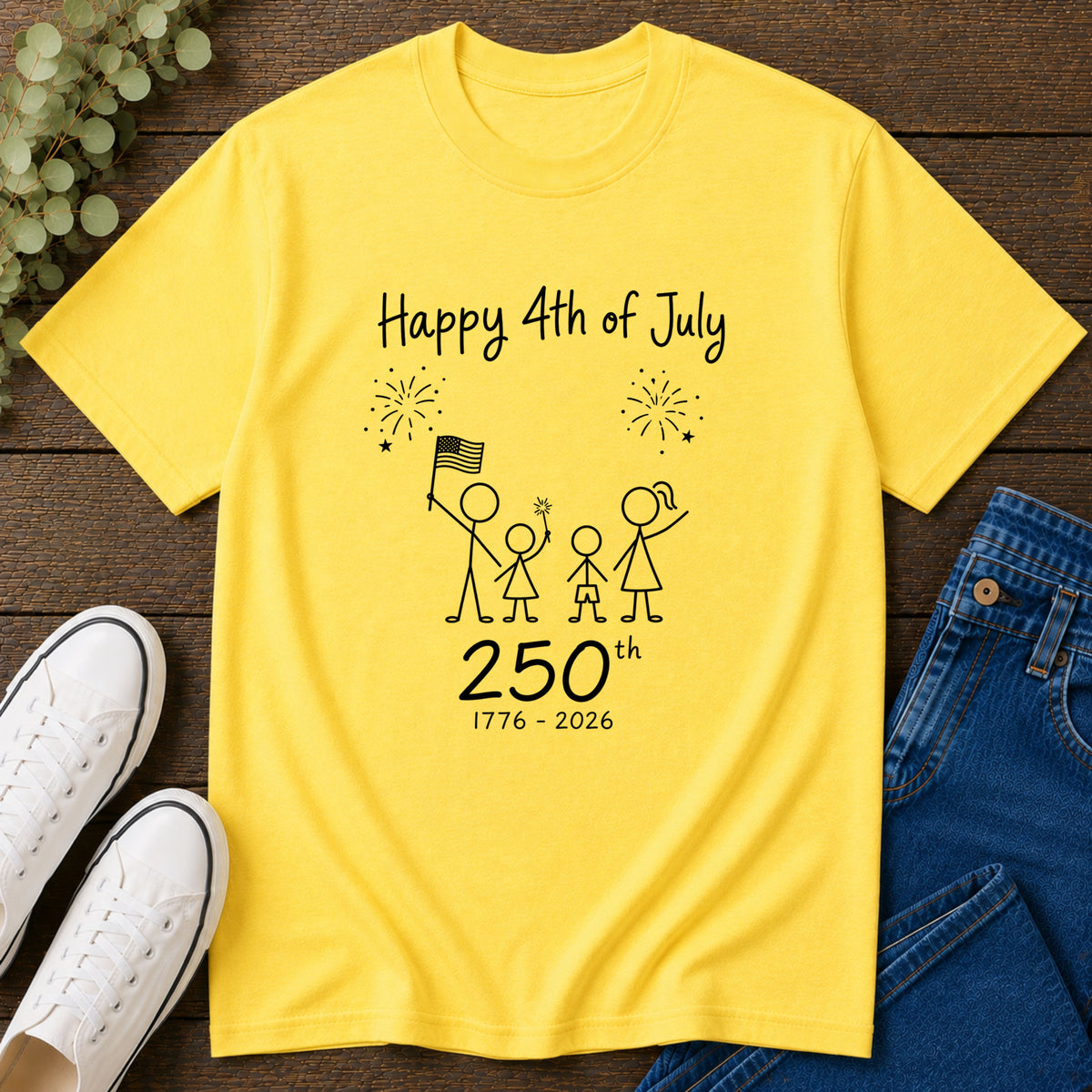 Happy 4th of July, Stick Figure Family T-Shirt, 250th Anniversary Tee, 1776 2026, America 250 Years, Gift, Independence Day