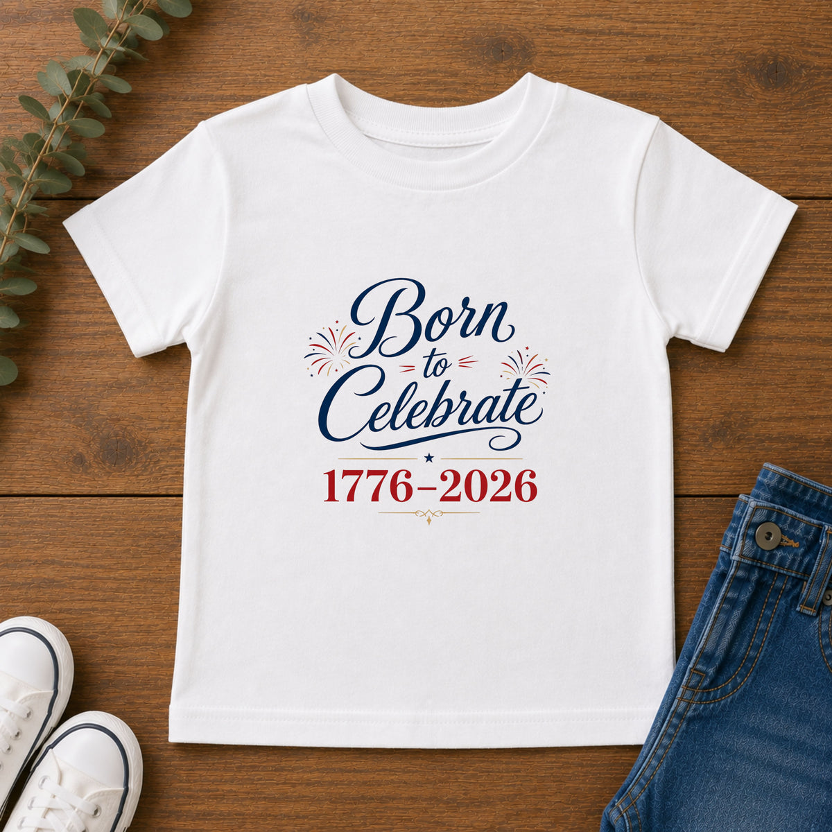 Born to Celebrate 1776 2026 Tee, Patriotic USA Anniversary Shirt, Red White Blue Fireworks Graphic Top, Semiquincentennial Celebration Outfit Toddler Short Sleeve Tee
