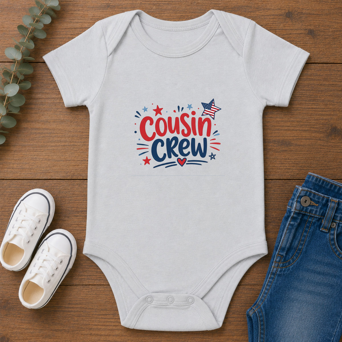 Cousin Crew Baby Onesie, Patriotic Red White Blue Infant Bodysuit, Cute USA Family Graphic Outfit, Fourth of July Celebration Wear Infant Fine Jersey Bodysuit