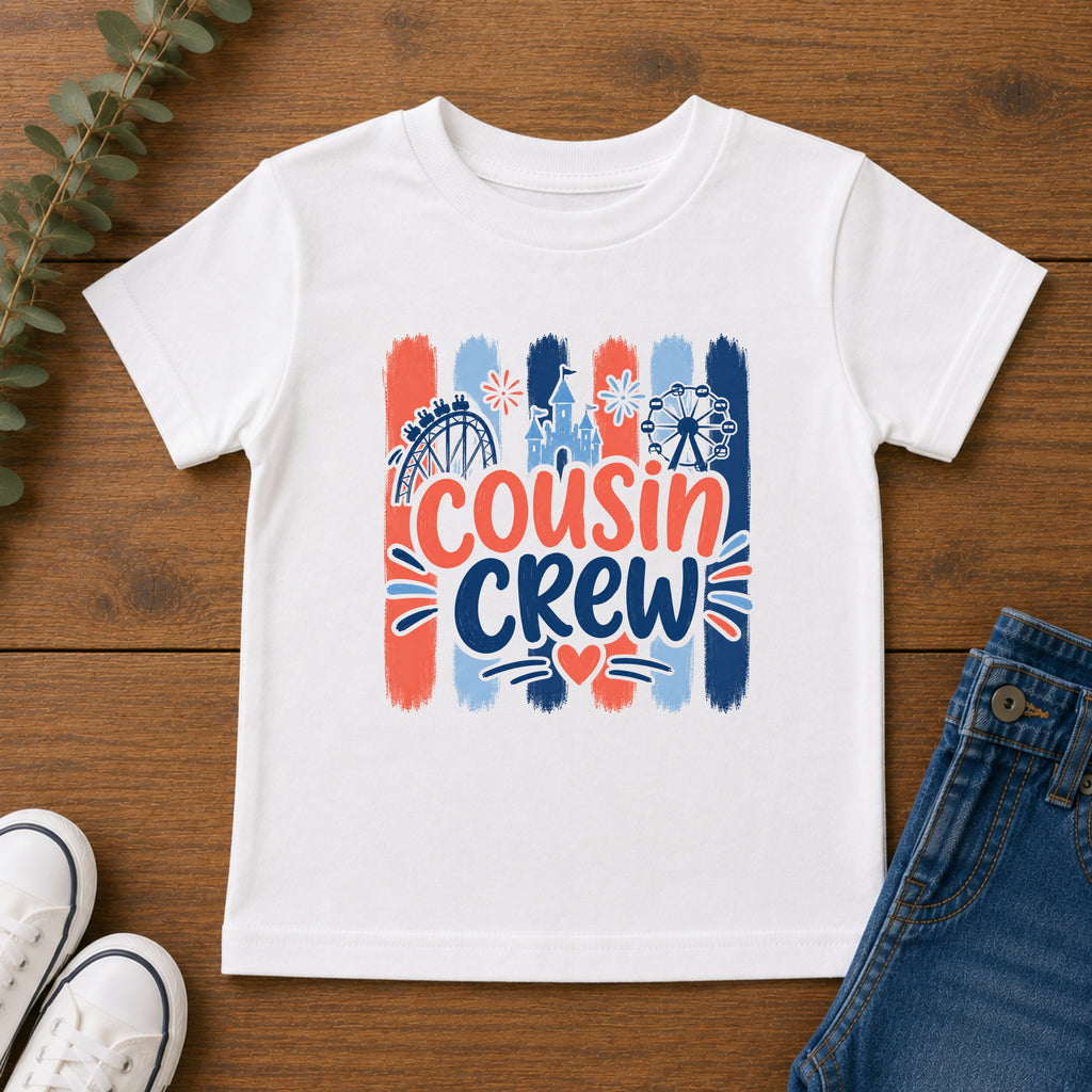 Cousin Crew Patriotic T-Shirt, Fourth of July Family Matching Tee, Americana Fireworks Shirt, Summer Vacation Graphic Tee, Kids Family Reunion Outfit Toddler Short Sleeve Tee