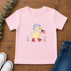 Patriotic Duck USA Tee, Cute Red White Blue Shirt, Summer Flag Graphic Top, Fourth of July Celebration Outfit Toddler Short Sleeve Tee