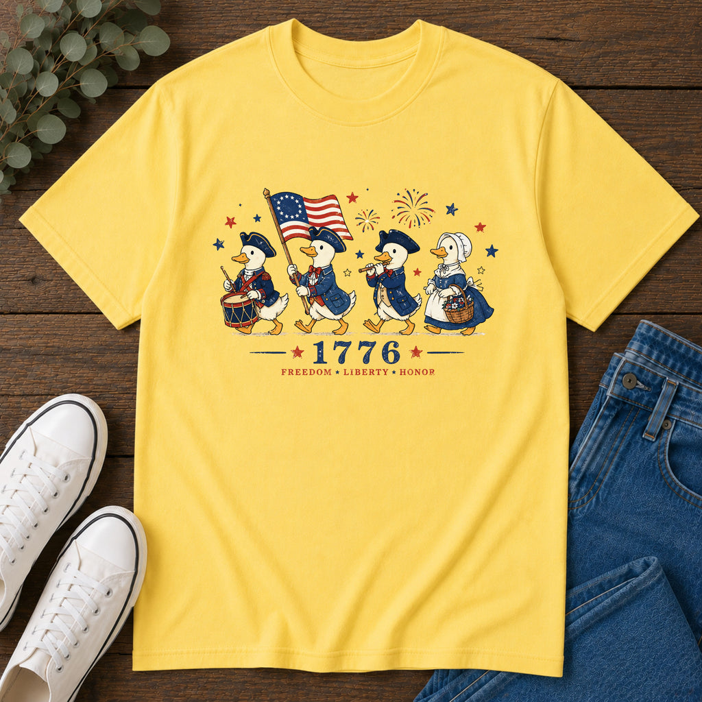 Revolutionary Duck Parade Shirt, Patriotic Duck 1776 T-Shirt, Funny 4th of July Duck Tee, Colonial Duck Marching Band, Freedom Liberty Honor USA Gift
